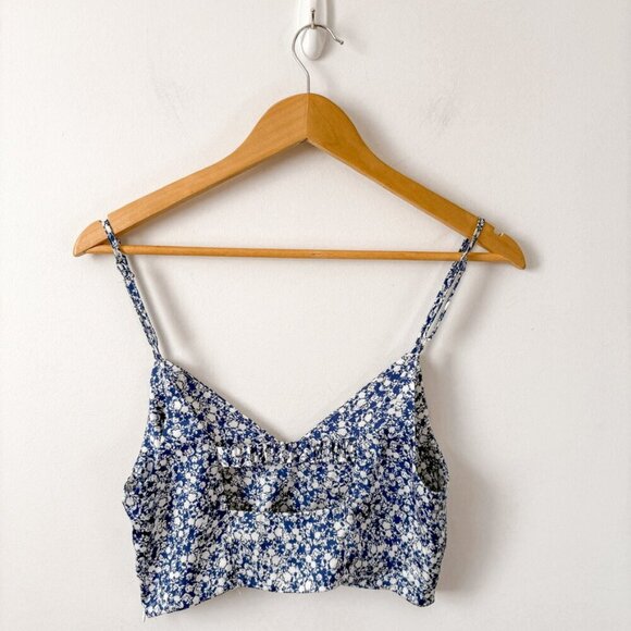 Zara 2 Piece Satin Effect Floral Skirt + Crop Tank Blue White Size Small - Picture 7 of 12